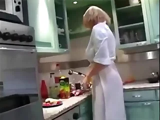 Blonde norsk mature in underclothing with big natura